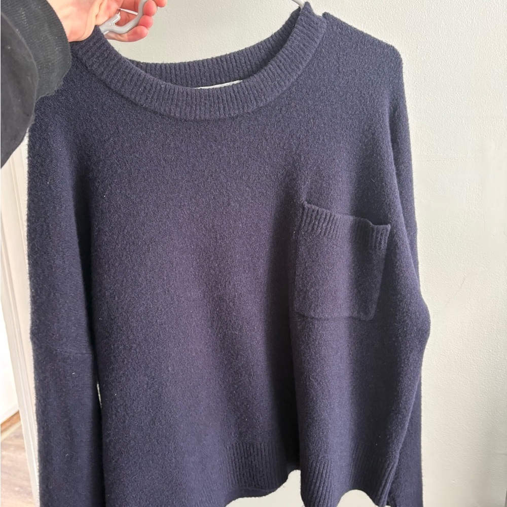 Zara Navy Crewneck Sweater with Front Pocket